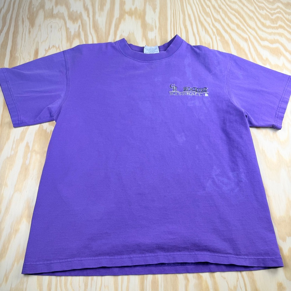 VTG Majestic Colorado Rockies MLB Baseball T-Shirt Mens Large Purple Cotton Tee